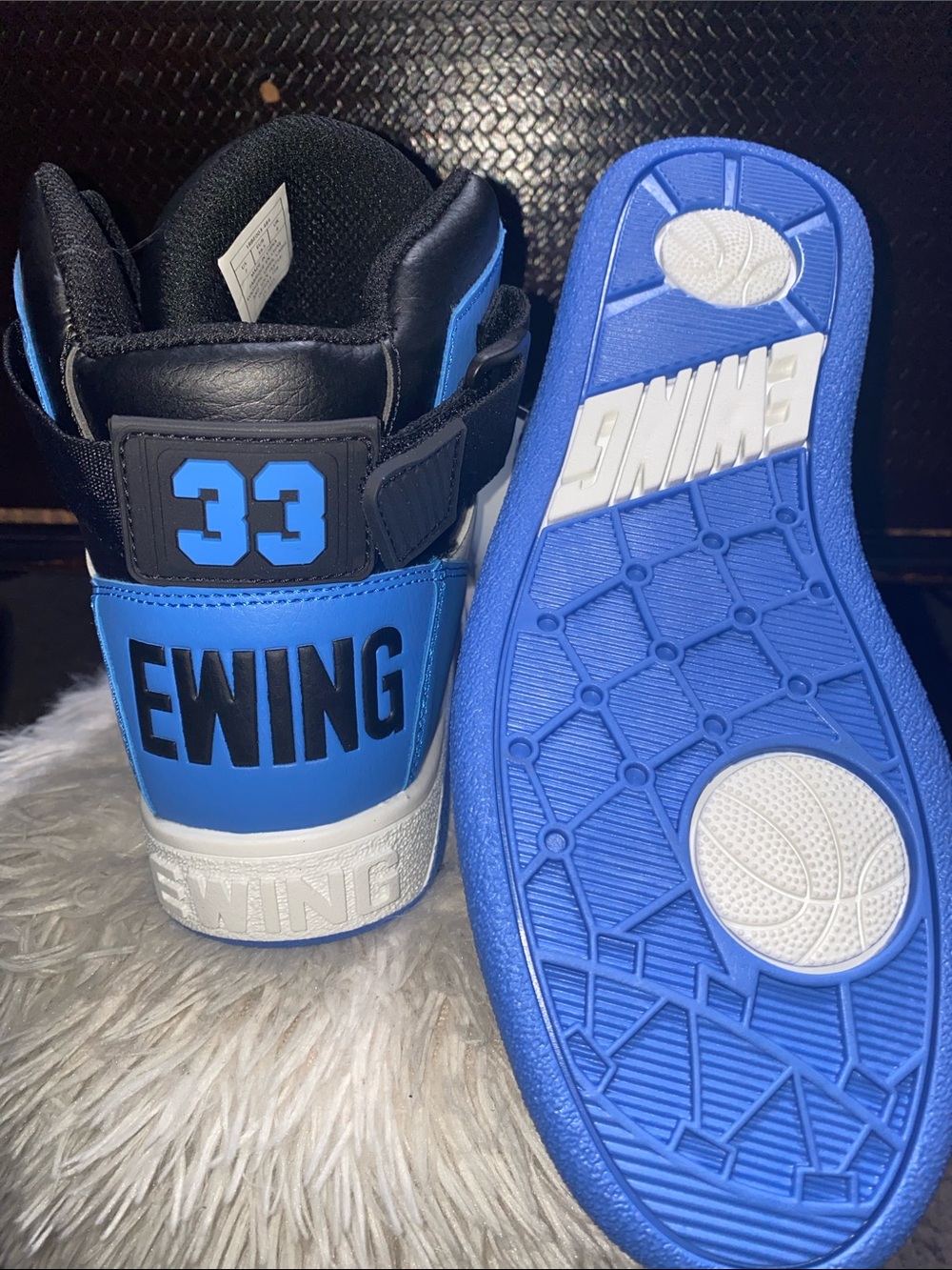 Ewing Men's Blue and Black High-Top Sneakers with Number 33